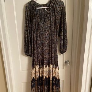 Blue and Tan Free People Midi Dress